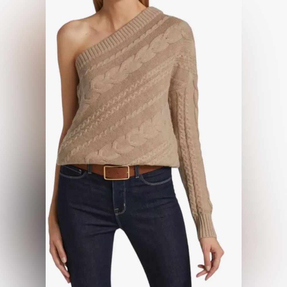L'AGENCE Tan One-Shoulder Sweater